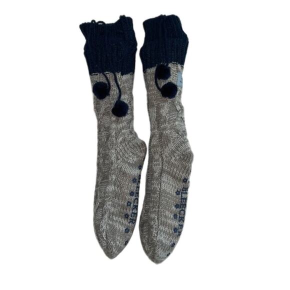 Jane And Bleecker Sherpa Fleece Lined Cable Knit Slipper Socks NWOT NAVY/Gray - Picture 6 of 6